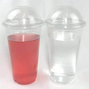 img 1 attached to 🥤 100 Sets of 16oz Plastic Ultra Clear Cups with Flat Lids - Ideal for Iced Coffee, Bubble Tea, Frozen Cocktails, Water, Soda, and Juices