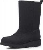 women's winter snow boots - warm faux fur lined platform non-slip mid calf shoes, black size 8 by krabor logo