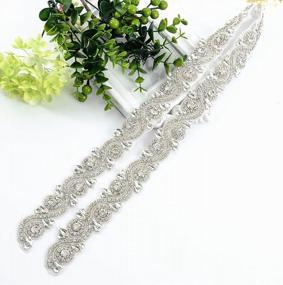 img 4 attached to 1 Yard Long Silver Rhinestone And Pearl Applique For Wedding Dress, Sash, Bridal Attire, Crystal Beaded Trim, Wedding Rhinestone And Pearl Decoration