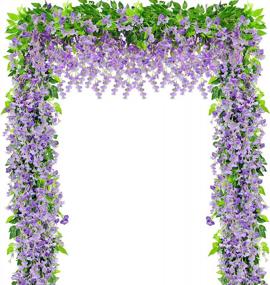 img 4 attached to AUSTOR 3 Pcs Artificial Wisteria Flowers Purple Wisteria Hanging Flowers Garland Wisteria Vine Faux Wisteria Graland 7.2 Ft/Pc Wisteria Flower Garland For Wedding Garden Outdoor Home Decor, Purple
