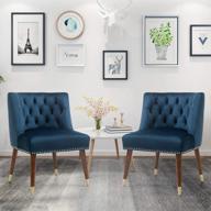 sslline набор из 2 мягких стульев с акцентом современный бархатный диван-стул с ножками из цельного дерева, стеганая спинка бочонок amd подушка сиденья элегантное кресло середины века клубные стулья для гостиной (синий и эспрессо-золотой) логотип