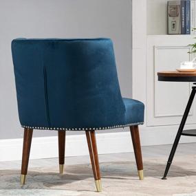 img 1 attached to SSLine Set Of 2 Upholstered Accent Chair Modern Velvet Sofa Chair W/Solid Wood Legs, Tufted Barrel Back AMD Cushion Seat Mid-Century Elegant Armchair Club Chairs For Living Room (Blue&Espresso Gold)