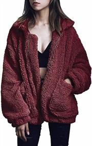 img 4 attached to Women'S Winter Coat Fleece Lapel Zipper Outwear Jacket Warm Oversized Casual Fuzzy Shearling