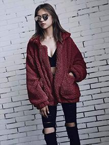 img 2 attached to Women'S Winter Coat Fleece Lapel Zipper Outwear Jacket Warm Oversized Casual Fuzzy Shearling