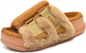 img 4 attached to KuaiLu Womens Fuzzy Platform Open Toe Slipper With Arch Support Fluffy Furry Slides Faux Rabbit Fur Sandal Indoor Outdoor Size 6~12
