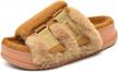 kuailu womens fuzzy platform open toe slipper with arch support fluffy furry slides faux rabbit fur sandal indoor outdoor size 6~12 logo