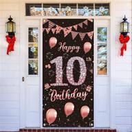 🌹 rose gold 10th birthday door banner decorations for girls - large 10 year old birthday party door cover backdrop supplies - happy ten birthday poster sign - lnlofen логотип