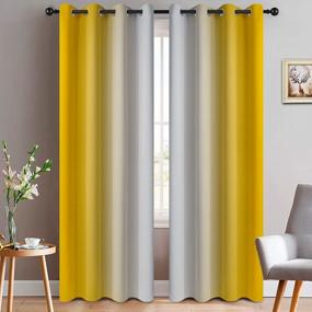 img 4 attached to Yakamok Yellow Ombre Curtains 84 Inches Long, Light Blocking Gradient Color Curtain Panels, Room Darkening Grommet Window Drapes For Bedroom(52X84 Inch, 2 Panels)