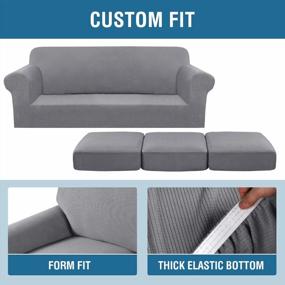 img 1 attached to Stretch Sofa Covers For 3 Cushion Couch - 4 Piece Set For Living Room Furniture Slipcovers With Thicker Jacquard Fabric: Includes Base Cover And 3 Seat Cushion Covers, Suitable For Sofa, Dove