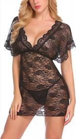 img 1 attached to Lace Robe Nightgown Teddy Babydoll Lingerie Chemise For Women By ELOVER
