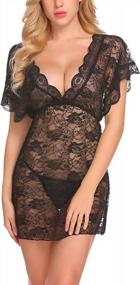 img 4 attached to Lace Robe Nightgown Teddy Babydoll Lingerie Chemise For Women By ELOVER