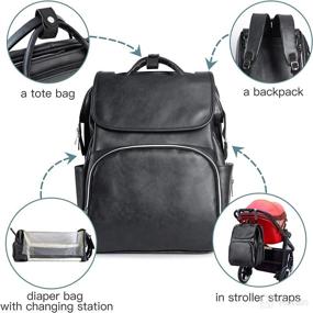 img 3 attached to Premium Leather Diaper Bag Backpack with Built-in Changing Station and Ample Storage for Baby Essentials - Perfect for Boys