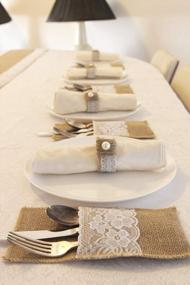 img 1 attached to Rustic Jute And Lace Table Runner Roll - 50 Yards Long With Bonus Flatware Holders, Napkin Holders, And Bows - Perfect For Rustic Weddings, Parties, And Events - 12 Inches Wide