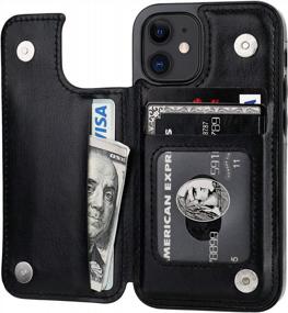 img 4 attached to Protect Your IPhone 12 Mini And Cards With ONETOP Compatible Wallet Case - PU Leather, Kickstand, Shockproof Cover And Double Magnetic Clasp - Black (5.4 Inch)