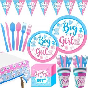 img 4 attached to Rainmae Gender Reveal Party Supplies, Boy Or Girl Gender Reveal Disposable Tableware Set, Paper Dinner Plates And Napkins Cups For He Or She Baby Shower Birthday Pink Or Blue Decorations Serves 20