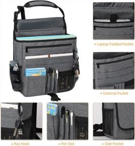 img 2 attached to Gray Car Front Seat Organizer With Laptop Sleeve, Tablet Storage Pockets, And Adjustable Straps - Ideal Car Office Organizer For Accessories, Drinks, And Easy Carrying - KGMCARE