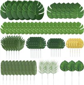 img 4 attached to 70 Pieces Of Artificial Tropical Palm And Jungle Leaves For Hawaiian, Beach, And Luau Party Decorations - Auihiay Collection