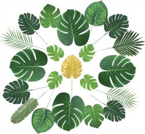 img 1 attached to 70 штук искусственных тропических пальм и листьев джунглей для украшения гавайских, пляжных и вечерних вечеринок в Луау - Коллекция Auihiay