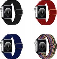 upgrade your apple watch with 4 pack stretchy nylon solo loop bands - compatible with iwatch series 7/6/5/4/3/2/1/se - adjustable braided sport elastic wristbands for women and men - black color logo