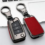 стильный брелок ontto для vw flip key case, защита для ключей, металлический чехол для ключа, кожаный ключ для volkswagen skoda polo jetta golf 7/gti 7/golf r r20/mk7, 3 кнопки (1 чехол для ключей и усилитель логотип