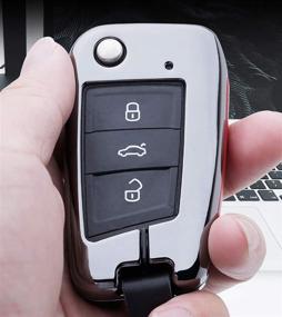 img 2 attached to Стильный брелок Ontto для VW Flip Key Case, защита для ключей, металлический чехол для ключа, кожаный ключ для Volkswagen Skoda Polo Jetta Golf 7/GTI 7/Golf R R20/MK7, 3 кнопки (1 чехол для ключей и усилитель