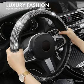 img 3 attached to 💎 White Crystal Diamond Steering Wheel Cover - Safe, Non-Slip Bling Car Accessory for Women - Universal Fit