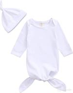 👶 opawo newborn baby cotton sleeper gown unisex knotted sleeping bag romper with mitten cuffs, 0-6 months - ideal coming home outfits for infants logo