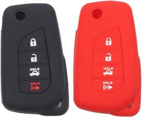 img 3 attached to Btopars 2pcs 4 Buttons Flip Folding Key Fob Silicone Rubber Case Cover Protector Holder Jacket for Toyota Camry Corolla - Black Red