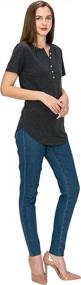 img 4 attached to Heather V-Neck Henley T Shirt Top - Long/Short Sleeve Button Casual Round Hem