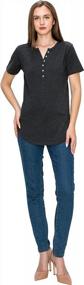 img 1 attached to Heather V-Neck Henley T Shirt Top - Long/Short Sleeve Button Casual Round Hem