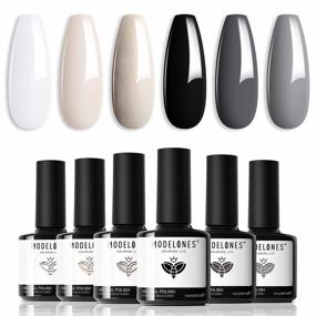 img 4 attached to Modelones 6-Color Neutral Gel Nail Polish Set - Milky White, Nude Gray & Black Glitter Kit For Popular & Classic Manicures At Home!