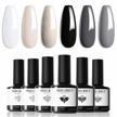 modelones 6-color neutral gel nail polish set - milky white, nude gray & black glitter kit for popular & classic manicures at home! logo
