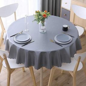 img 4 attached to Smiry Waterproof And Oil-Proof Vinyl Tablecloth In Grey, Perfect For Indoor And Outdoor Use – Long-Lasting And Easy To Clean (60" Round)
