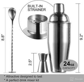 img 2 attached to 🍹 Professional 24oz Cocktail Shaker Set - Stainless Steel Margarita Mixer with Measuring Jigger, Mixing Spoon, and Built-in Bartender Strainer - Ultimate Martini Kit and Bar Tools