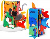 2 pcs dancyrose baby cloth books for sensory development - ocean & animal tail, waterproof, touch & feel crinkle books for 0-18 mons kids logo