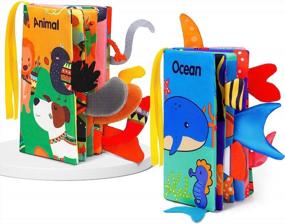 img 4 attached to 2 Pcs Dancyrose Baby Cloth Books For Sensory Development - Ocean & Animal Tail, Waterproof, Touch & Feel Crinkle Books For 0-18 Mons Kids