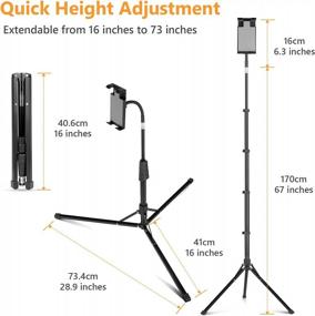 img 3 attached to Aureday 67" Height Adjustable IPad Tripod Stand With Extendable Holder For 4.7"-12.9" Devices - Perfect For IPad Mini, IPad Air, IPad Pro, Kindle, Switch, Smartphones And More