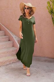 img 2 attached to Summer Maxi Dress For Women: Casual Loose Fit With Short Sleeves, Sexy Deep V Neckline, Button Closure, And Convenient Pockets For Beach Or Split Occasions By GRECERELLE