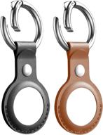 premium 2 pack anti-lost leather cases for airtag with keychain ring - black+brown logo