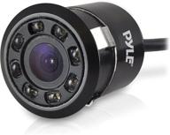 pyle plcm12 rearview backup parking assist camera - waterproof night vision cam with distance scale line display, flush mount logo