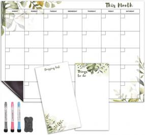 img 4 attached to Magnetic Calendar For Fridge (Green Leaf) Set Of 3 Magnetic Dry Erase Calendar For Refrigerator: Monthly Fridge Calendar 17 X 12 Inch, Shopping List & To Do List 4 X 8 Inch 3 X Markers & 1 X Eraser