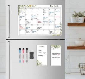 img 3 attached to Магнитный календарь для холодильника (зеленый лист) Набор из 3 магнитных календарей для сухого стирания для холодильника: Ежемесячный календарь для холодильника 17 X 12 дюймов, список покупок и список дел 4 X 8 дюймов 3 маркера и 1 ластик
