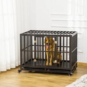 img 3 attached to Heavy Duty Metal Dog Crate With Lockable Wheels, Slide-Out Tray And Anti-Pinching Floor By PawHut - Perfect For Kennel, Cage And Playpen
