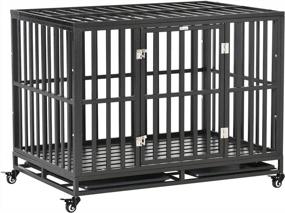 img 4 attached to Heavy Duty Metal Dog Crate With Lockable Wheels, Slide-Out Tray And Anti-Pinching Floor By PawHut - Perfect For Kennel, Cage And Playpen