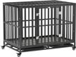 heavy duty metal dog crate with lockable wheels, slide-out tray and anti-pinching floor by pawhut - perfect for kennel, cage and playpen logo