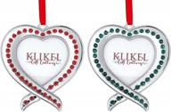 klikel red and green heart picture frame christmas photo ornament - 2 pc silver heart photo frame tree decoration with gift box logo