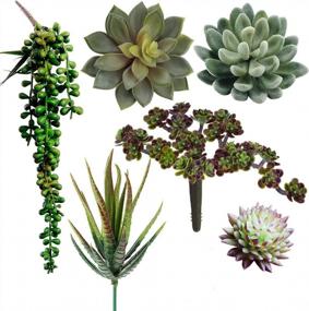 img 4 attached to Supla Pack of 6 Assorted Artificial Succulents Plant Picks - Textured Faux Succulent Stems, Fake Succulent Bouquet, String of Pearls for Faux Succulent Floral Arrangement Accent
