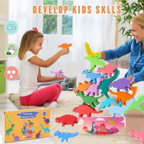 img 3 attached to 🦕 12PCS Wooden Dinosaur Stacking Toys for Kids 3-5 - Boys Toddler Gifts for 2 Year Old - Montessori Toys for 2-6 Year Old Boys - DiYiMi Stacking Toys for Boys