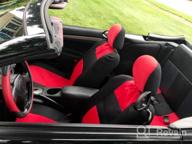 img 1 attached to Red BDK Combo Fresh Design Car Seat Covers (2 Front 1 Bench) Ergonomic Steering Cover Heavy Protection Graphic Auto Floor Mats (4 Set) review by Robert Lee