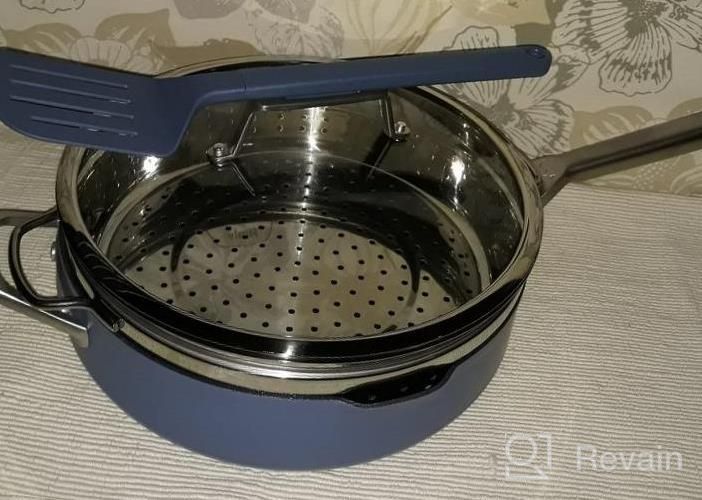 img 1 attached to Ninja Foodi NeverStick PossiblePan Premium Set - Macaron Blue: Nonstick, Durable, Oven Safe And Versatile With Steamer/Strainer Basket, Glass Lid, And Integrated Spatula review by Greg Bellman